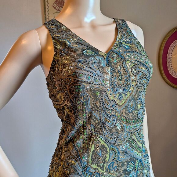 Vintage Y2K Georgiou Studios Silk Mini Dress Beaded Sequin Whimsigoth Party 2 - Picture 5 of 15